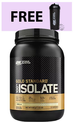 Optimum Nutrition Gold Standard 100 Isolate whey free shaker