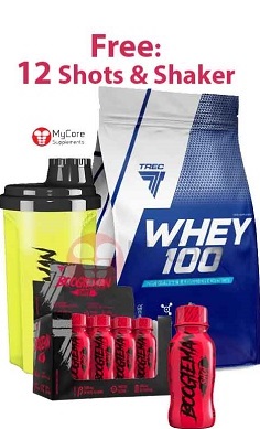 Trec Nutrition whey 100 free shaker boogieman shots web